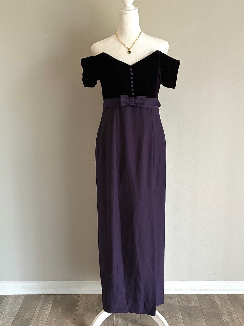 Gorgeous Purple velvet off the shoulder maxi dress ballgown Size: 6